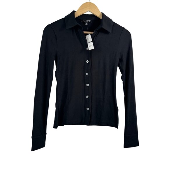 J.Crew Long-sleeve button-up top in refined rib black sz XXS - Picture 1 of 7